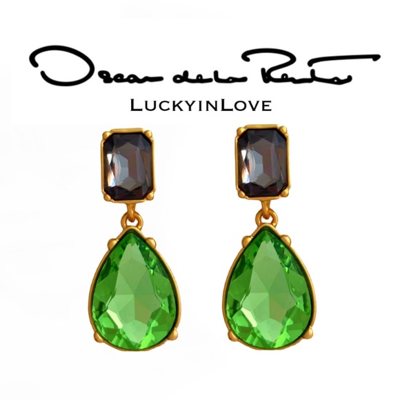 Oscar de la Renta • Oversized Square & Teardrop Crystals Drop Earrings